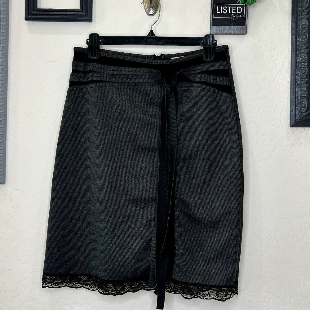 Luly K - Dark Grey with Black Lace Trim Pencil Skirt - Size L